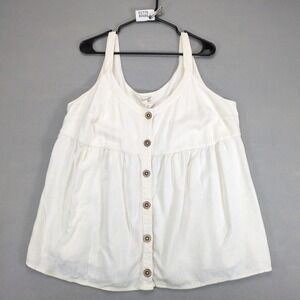 Terra & Sky Cream Linen Blend Tank Top Womens Plus Size 1X Camisole Blouse Boho